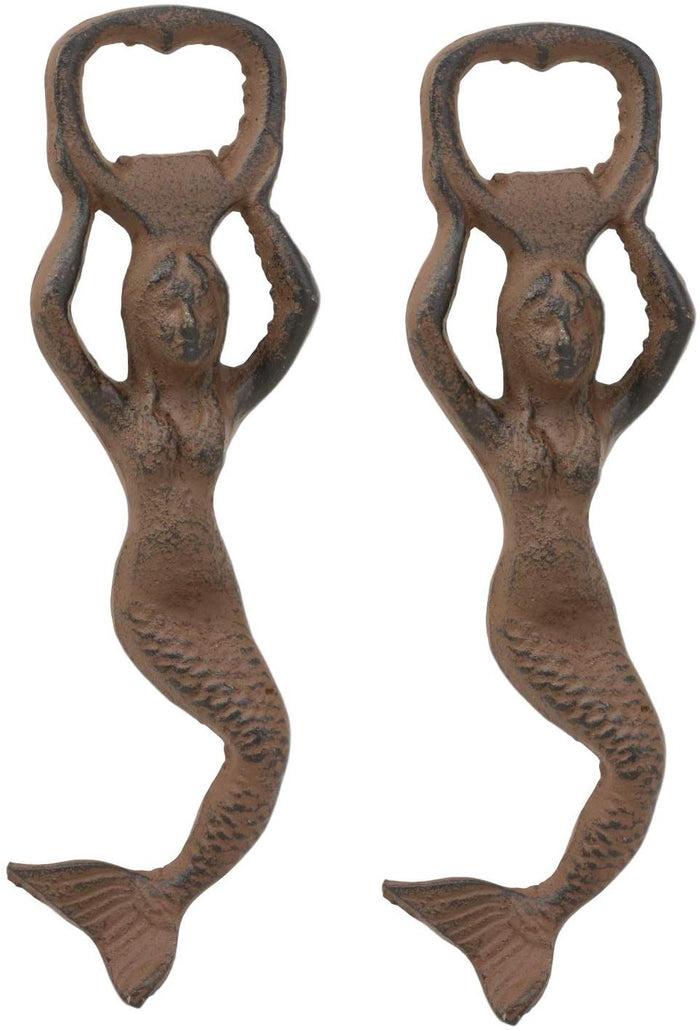 ebros gift Rustic Heavy Duty Cast Iron Nautical Siren Mermaid Beer Bottle Opener SET OF 2