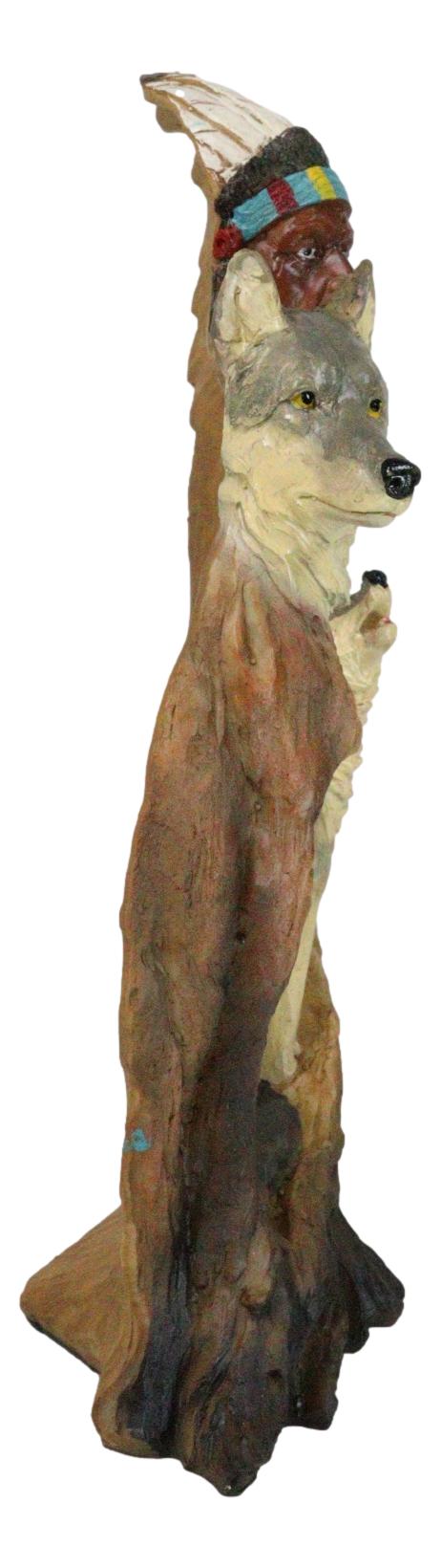 Ebros Gift Rustic Howling Wolves And Indian Chief In Headdress Forest Scene Cutout Figurine