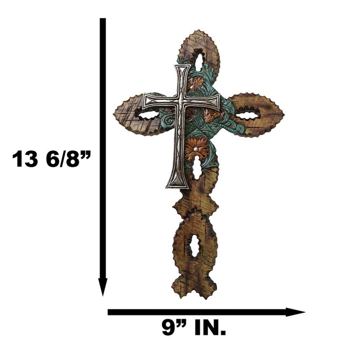 Ebros Gift Rustic Ichthys Fishes And Tooled Flowers Faux Wood Finish Layered Wall Cross