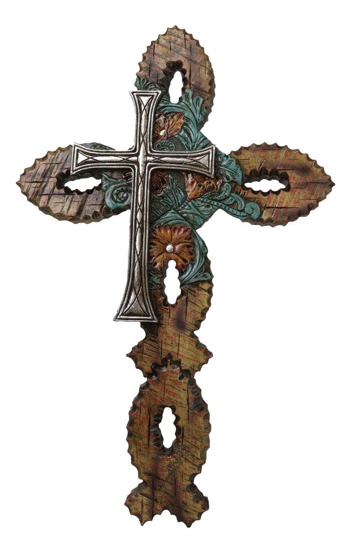 ebros gift Rustic Ichthys Fishes And Tooled Flowers Faux Wood Finish Layered Wall Cross