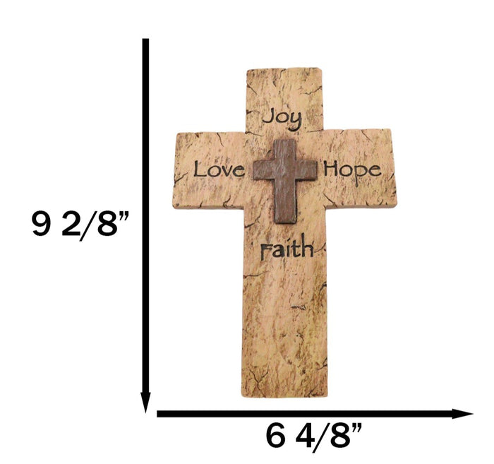 Ebros Gift Rustic Inspirational Tuscany Vintage Love Joy Hope Faith Layered Wall Cross