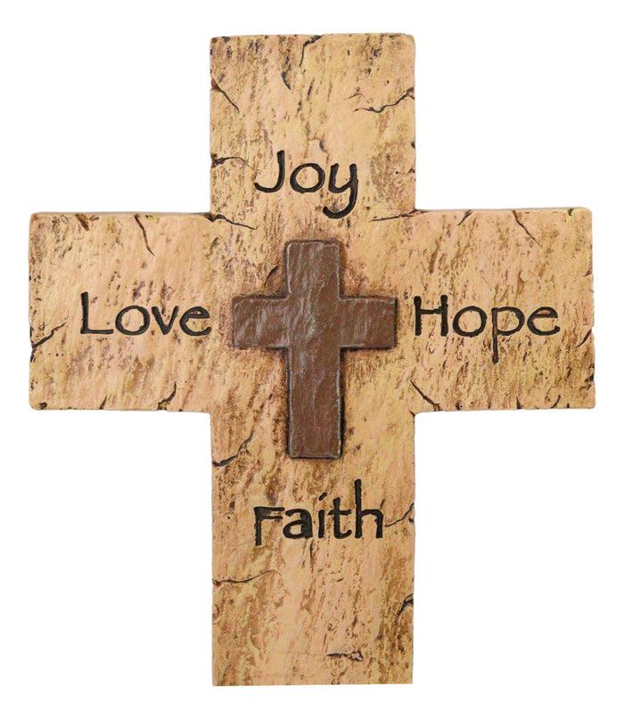 Ebros Gift Rustic Inspirational Tuscany Vintage Love Joy Hope Faith Layered Wall Cross