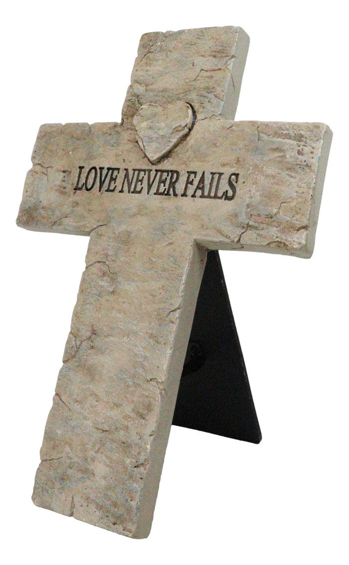 Ebros Gift Rustic Inspirational Tuscany Vintage Love Never Fails Heart Relief Wall Cross
