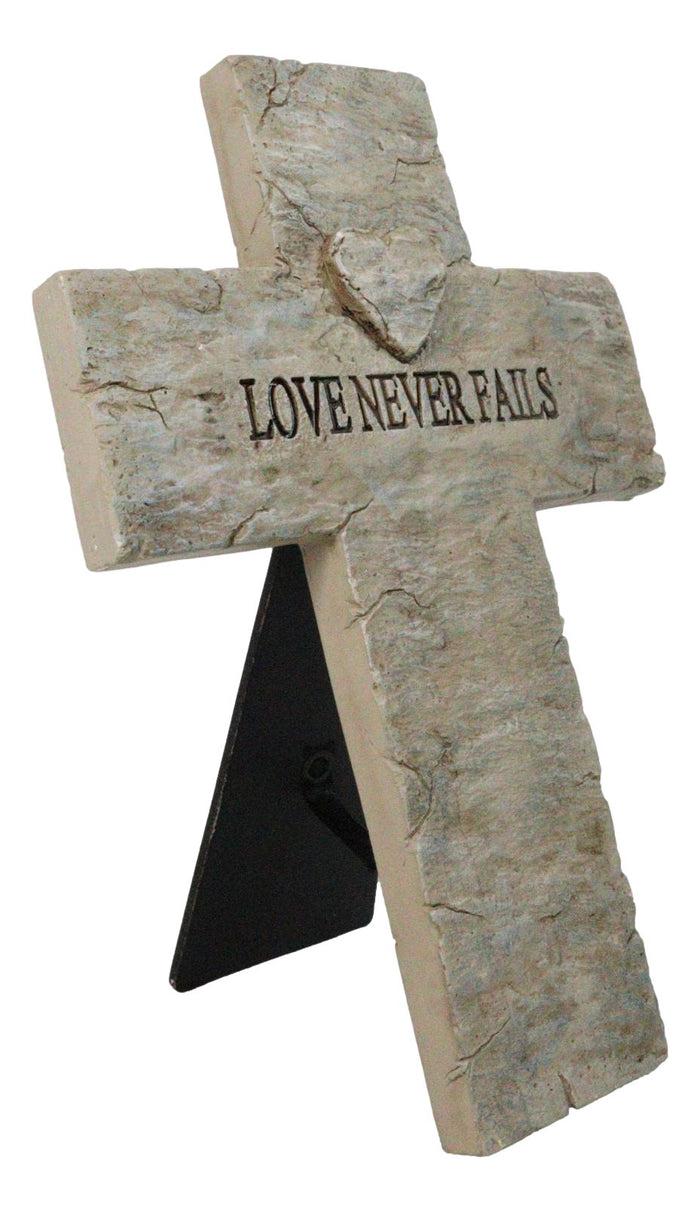 Ebros Gift Rustic Inspirational Tuscany Vintage Love Never Fails Heart Relief Wall Cross