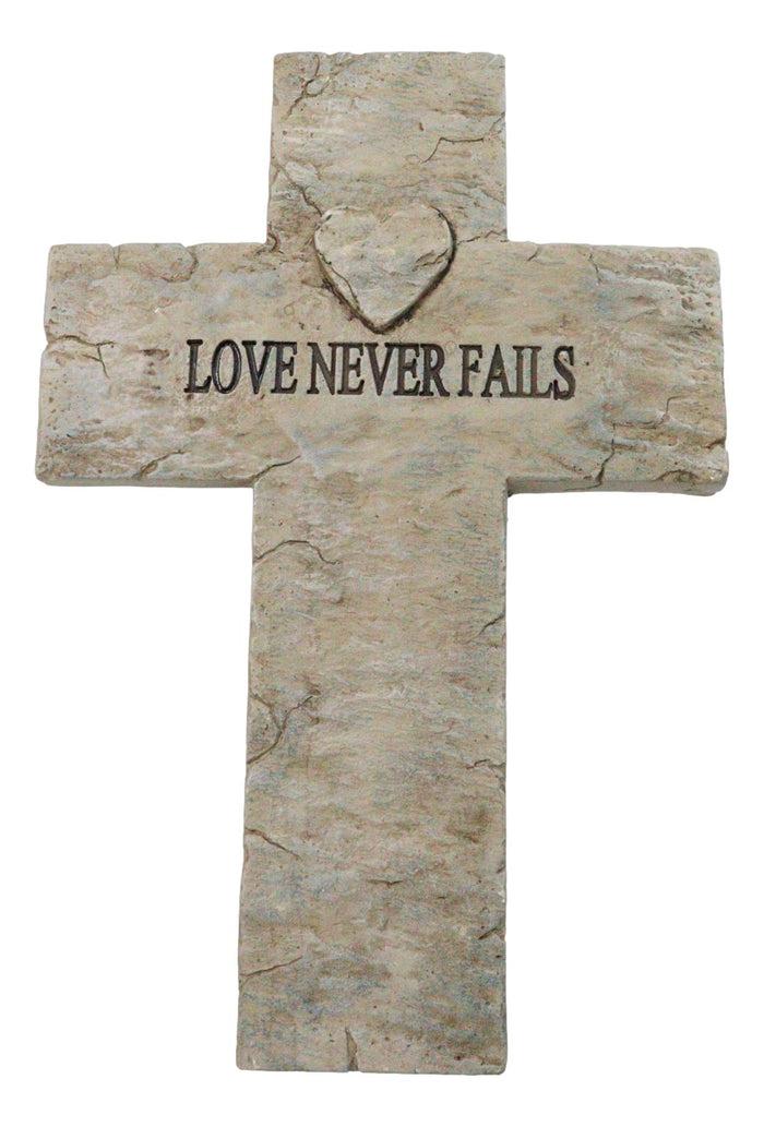 ebros gift Rustic Inspirational Tuscany Vintage Love Never Fails Heart Relief Wall Cross