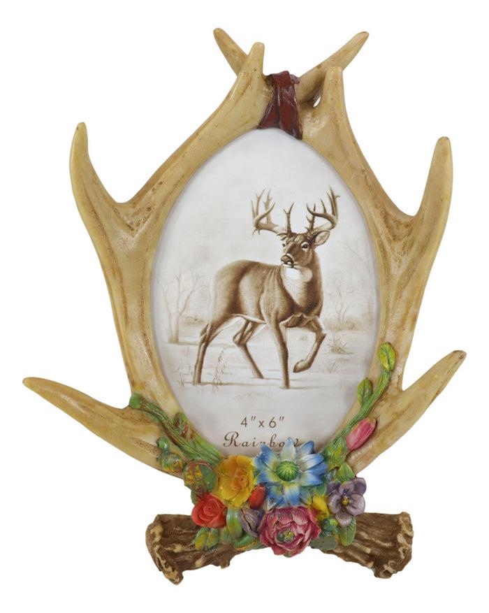 Ebros Gift Rustic Intertwined Stag Deer Antlers Desktop Or Wall Picture Frame 4"X6" Photo