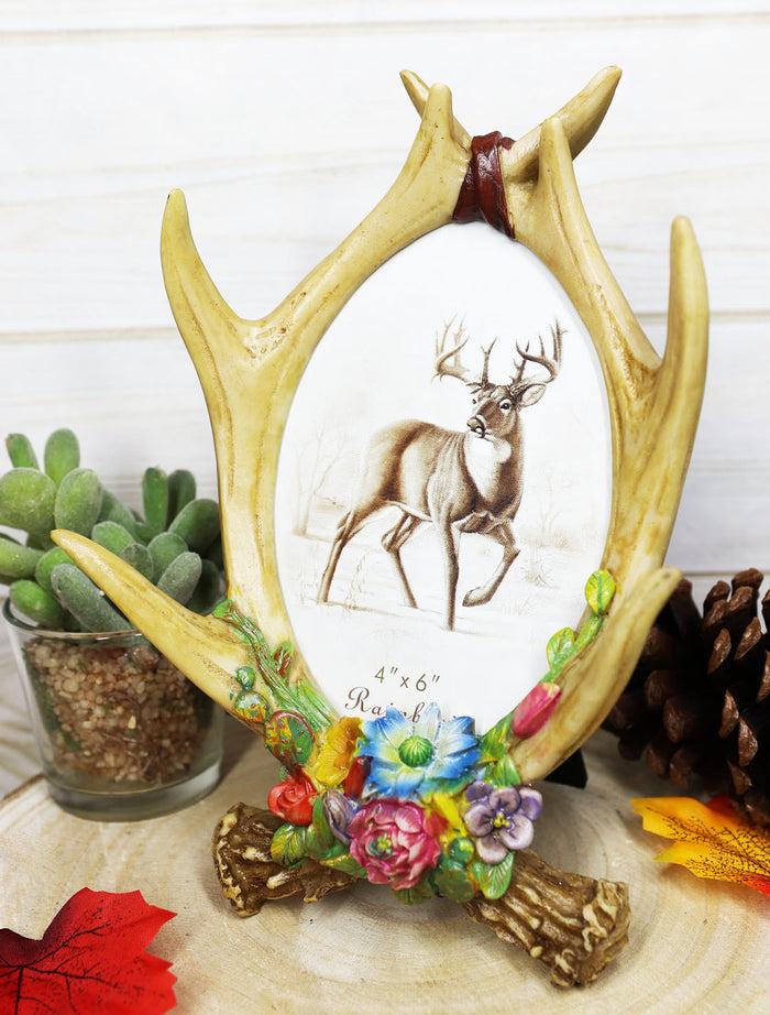 ebros gift Rustic Intertwined Stag Deer Antlers Desktop Or Wall Picture Frame 4"X6" Photo