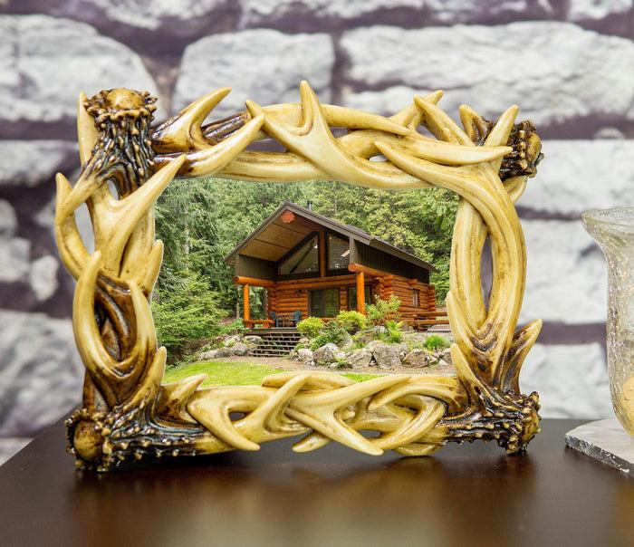 ebros gift Rustic Intertwined Stag Deer Antlers Picture Frame With Easel Back 4"X6" Photo