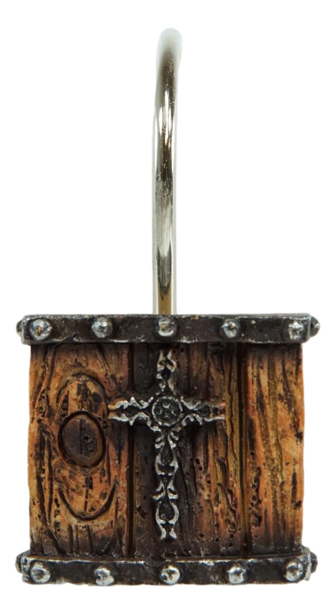 Ebros Gift Rustic Lace Scroll Cross On Faux Wood Grain Bathroom Shower Curtain Hooks 12pk