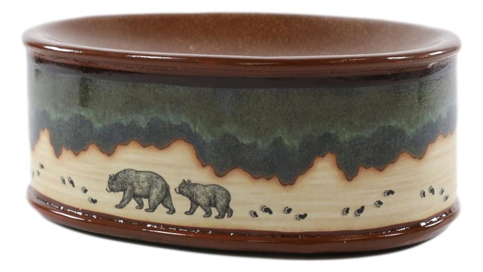 Ebros Gift Rustic Lodge Cabin Black Bear & Cub Country Paw Trail Bar Soap Dish Tray Holder