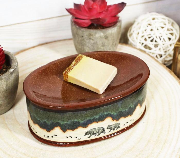 ebros gift Rustic Lodge Cabin Black Bear & Cub Country Paw Trail Bar Soap Dish Tray Holder