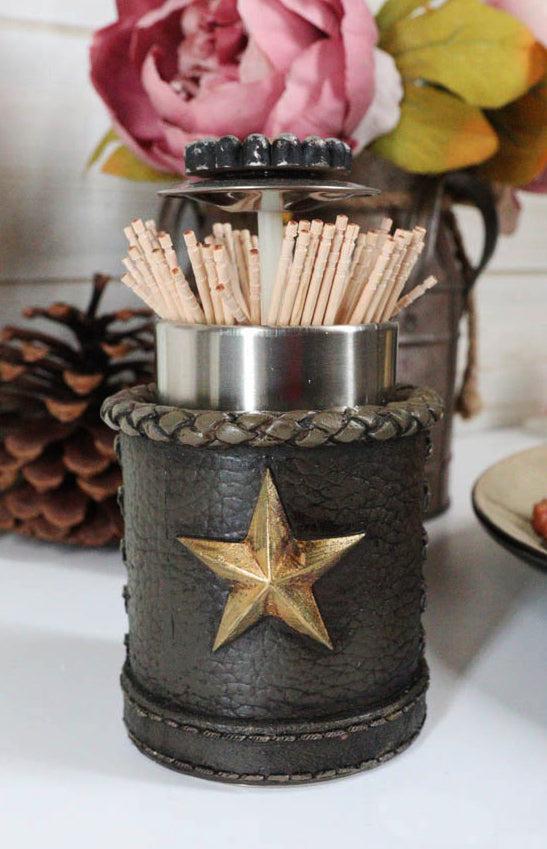 ebros gift Rustic Lone Western Star Cowboy Sheriff Toothpick Holder With Spring Barrel