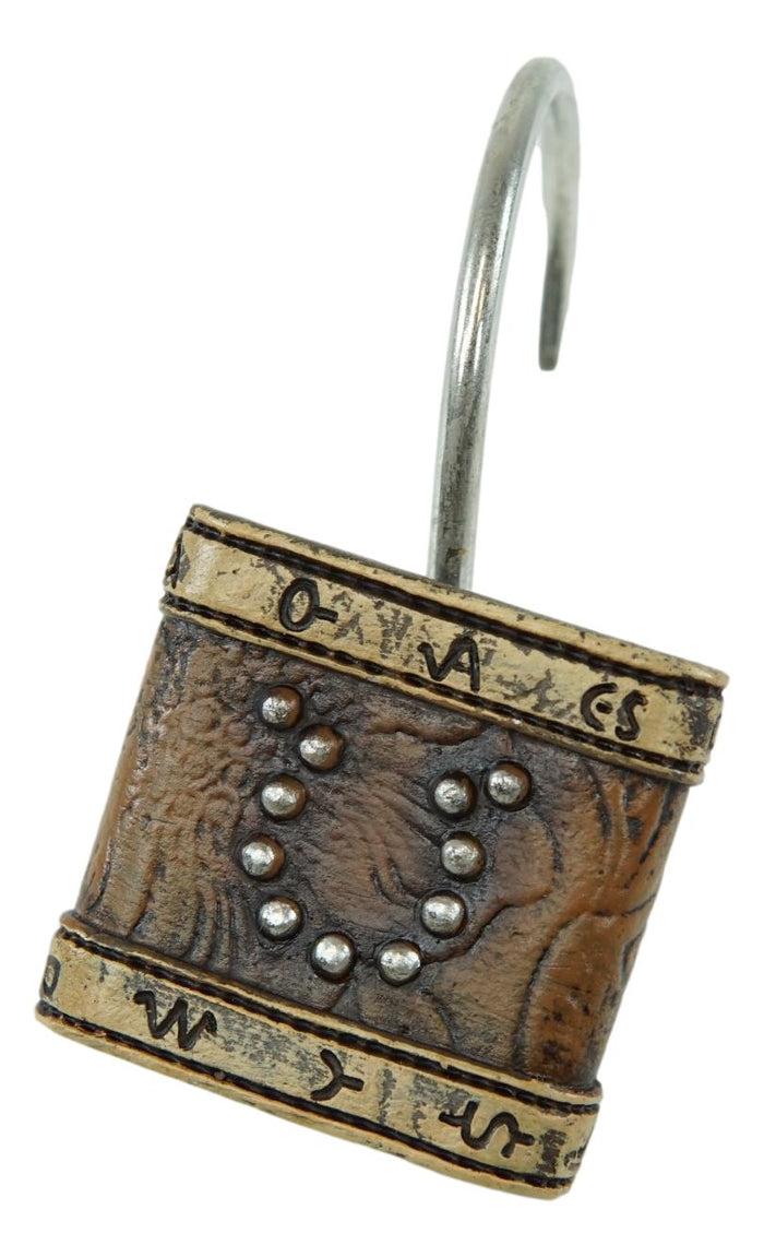 Ebros Gift Rustic Lucky Horseshoe In Faux Tooled Leather Bathroom Shower Curtain Hooks 12pk