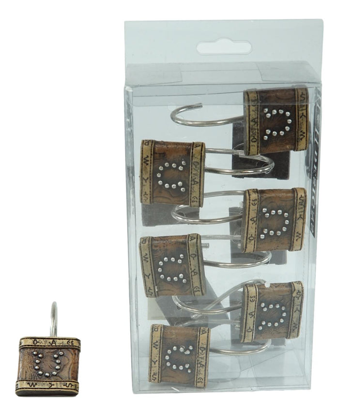 Ebros Gift Rustic Lucky Horseshoe In Faux Tooled Leather Bathroom Shower Curtain Hooks 12pk