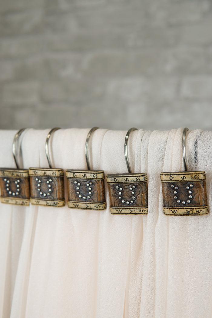 ebros gift Rustic Lucky Horseshoe In Faux Tooled Leather Bathroom Shower Curtain Hooks 12pk