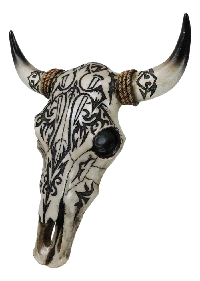 Ebros Gift Rustic Maori Tribal Tattoo Spiked Nails Cross Braided Ropes Cow Skull Wall Decor