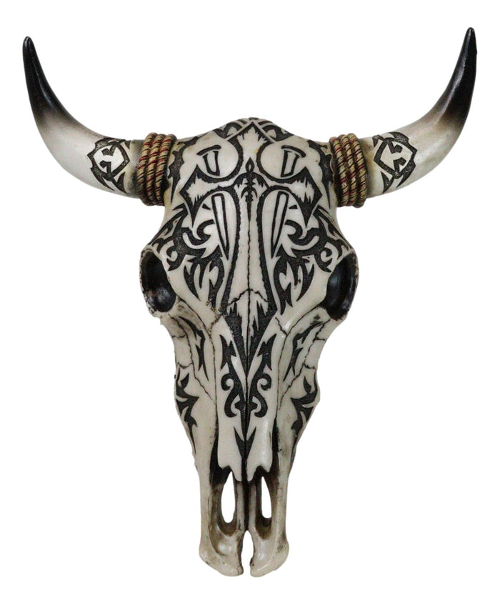 ebros gift Rustic Maori Tribal Tattoo Spiked Nails Cross Braided Ropes Cow Skull Wall Decor