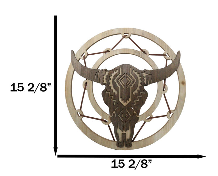 Ebros Gift Rustic MDF Wood Buffalo Cow Skull Dreamcatcher Web Circle Wall Decor Plaque