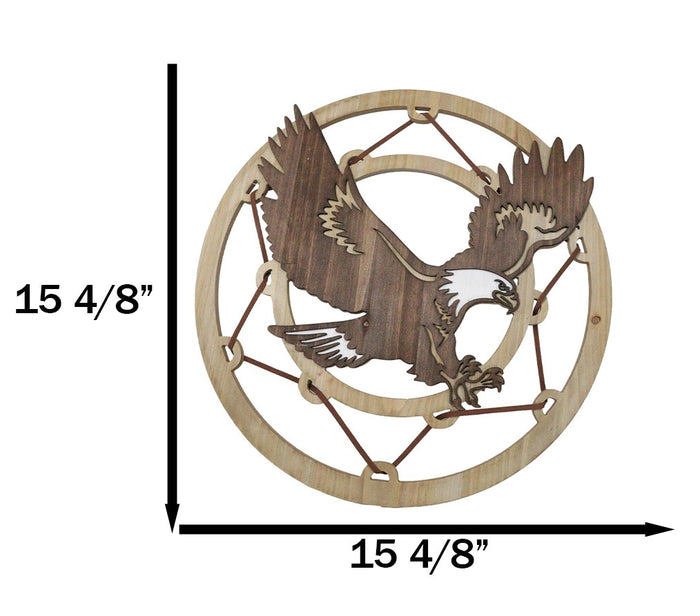 Ebros Gift Rustic MDF Wood Flying Bald Eagle Dreamcatcher Web Circle Wall Decor Plaque