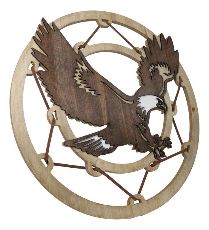 Ebros Gift Rustic MDF Wood Flying Bald Eagle Dreamcatcher Web Circle Wall Decor Plaque