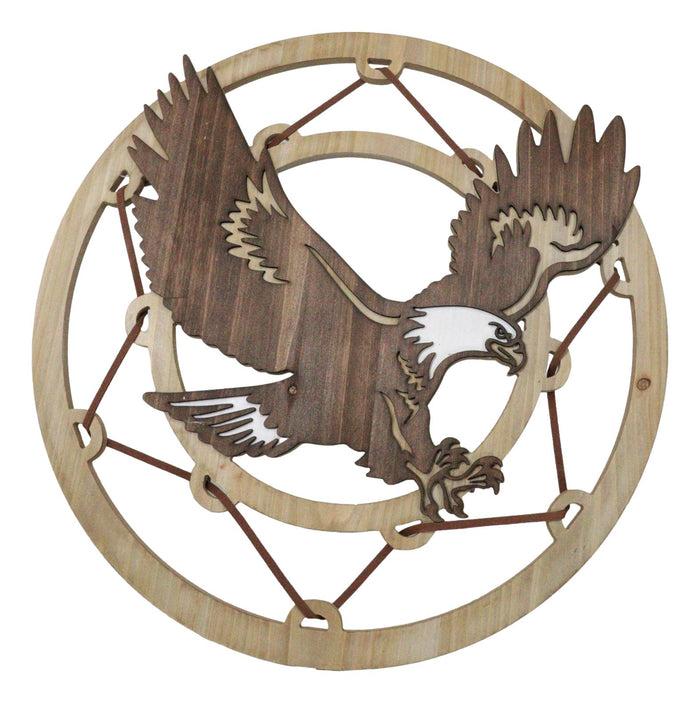 ebros gift Rustic MDF Wood Flying Bald Eagle Dreamcatcher Web Circle Wall Decor Plaque
