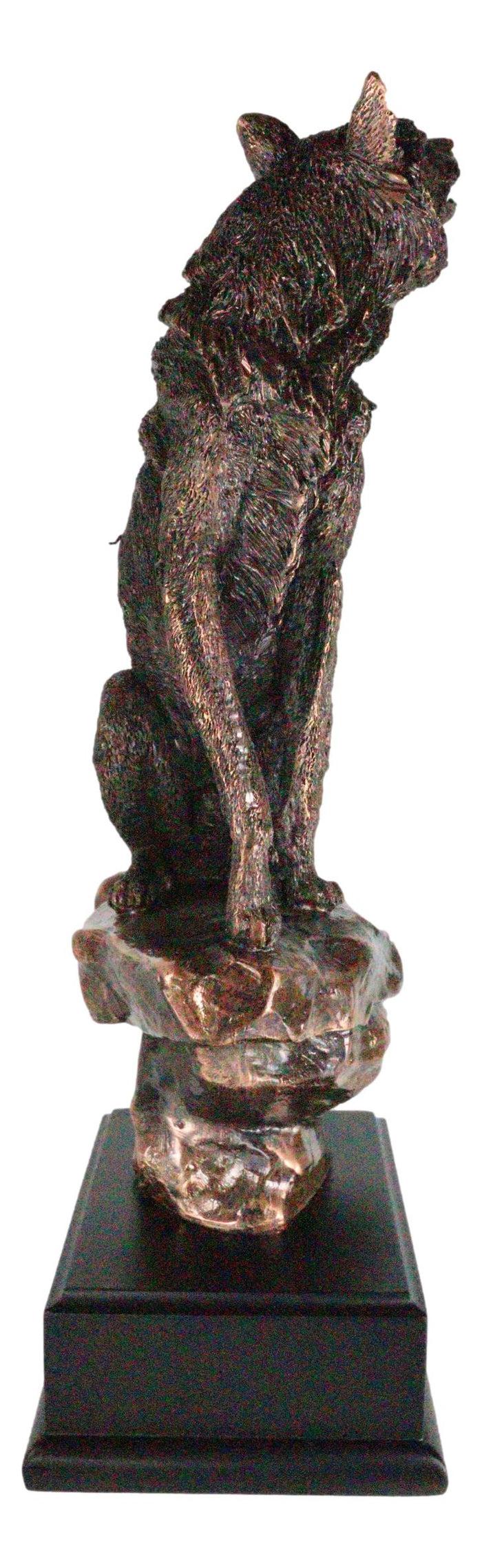Ebros Gift Rustic Moon Howling Alpha Wolf Sitting On Rocky Cliff Figurine With Trophy Base