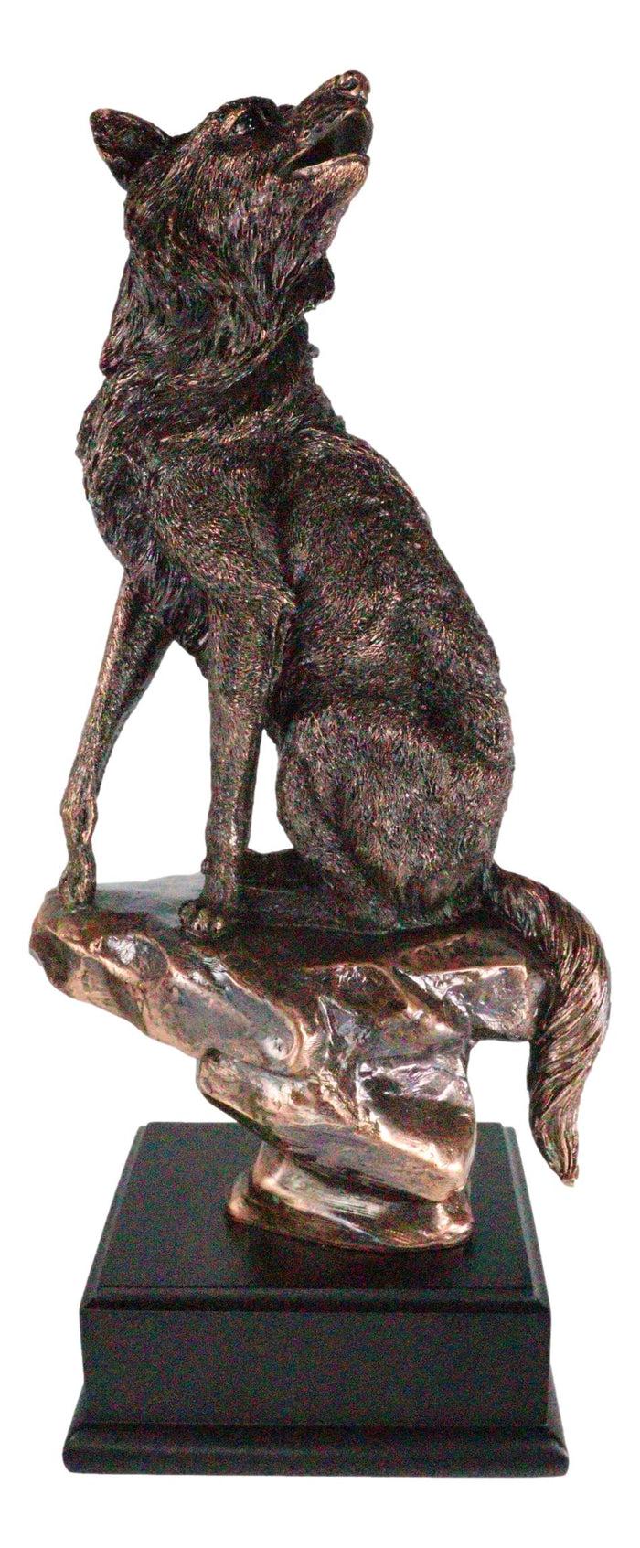 Ebros Gift Rustic Moon Howling Alpha Wolf Sitting On Rocky Cliff Figurine With Trophy Base