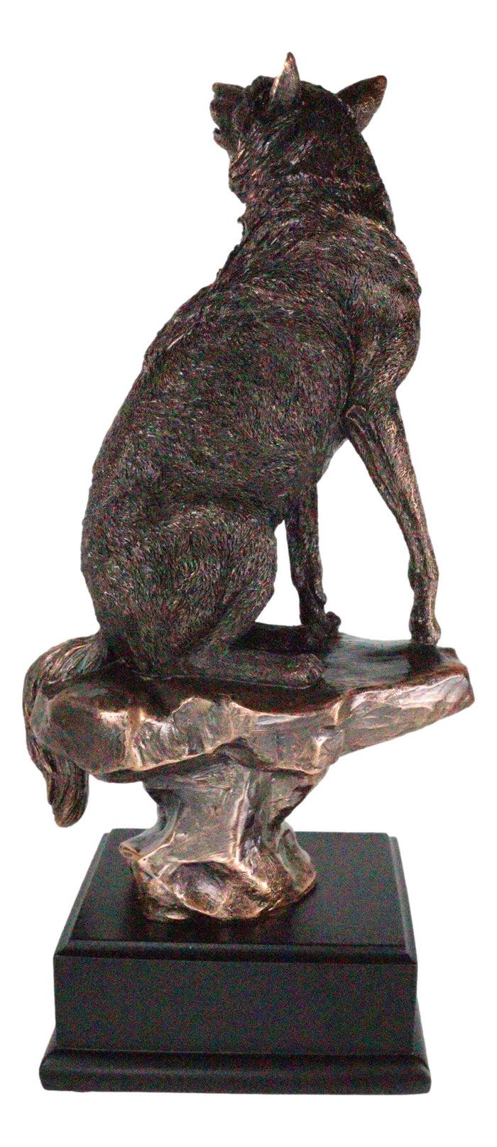 Ebros Gift Rustic Moon Howling Alpha Wolf Sitting On Rocky Cliff Figurine With Trophy Base