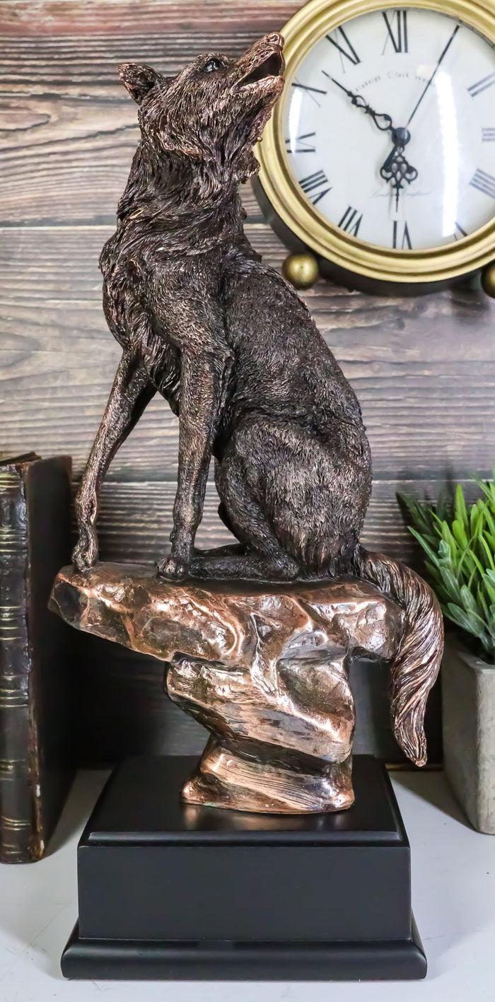 ebros gift Rustic Moon Howling Alpha Wolf Sitting On Rocky Cliff Figurine With Trophy Base