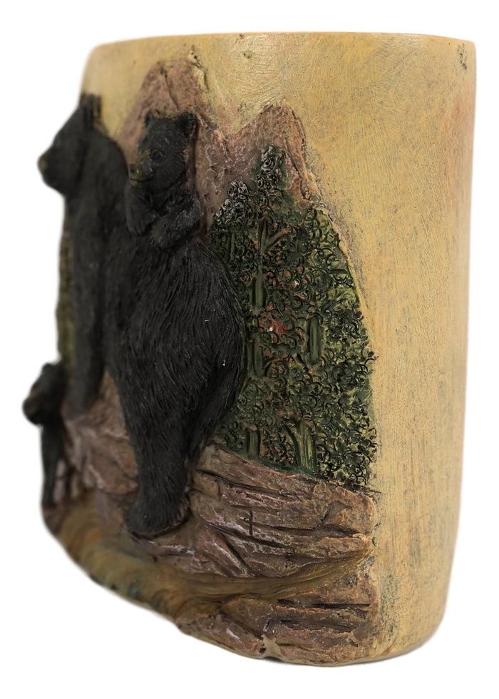 Ebros Gift Rustic Mountain Black Mama Bear & Cubs Toothbrush Toothpaste Holder Organizer