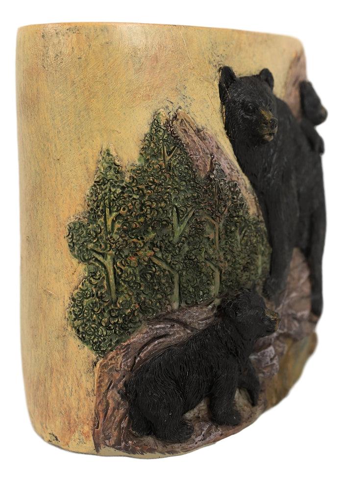 Ebros Gift Rustic Mountain Black Mama Bear & Cubs Toothbrush Toothpaste Holder Organizer