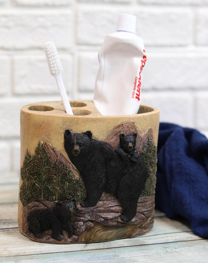 ebros gift Rustic Mountain Black Mama Bear & Cubs Toothbrush Toothpaste Holder Organizer