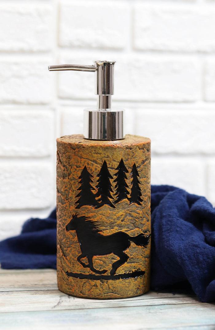 ebros gift Rustic Mustang Horse Pine Trees Silhouette Liquid Soap Or Lotion Pump Dispenser