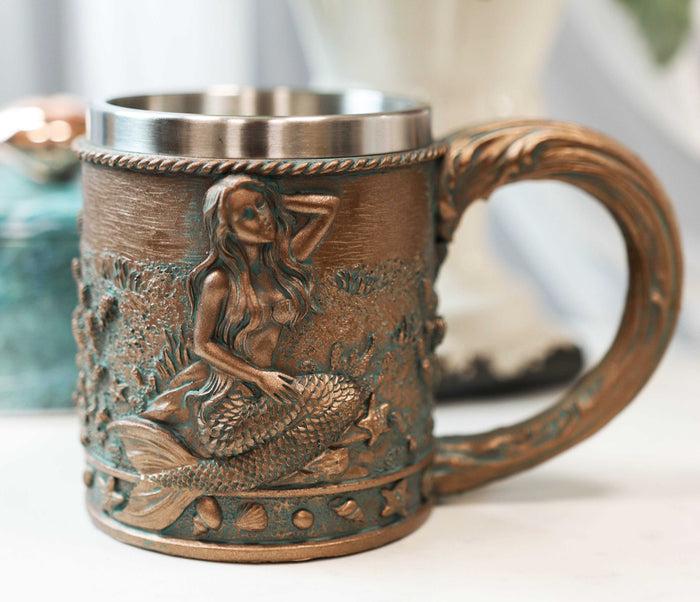 ebros gift Rustic Nautical Ocean Coral Reef Mermaid With Sea Stars Shells Coffee Tea Mug