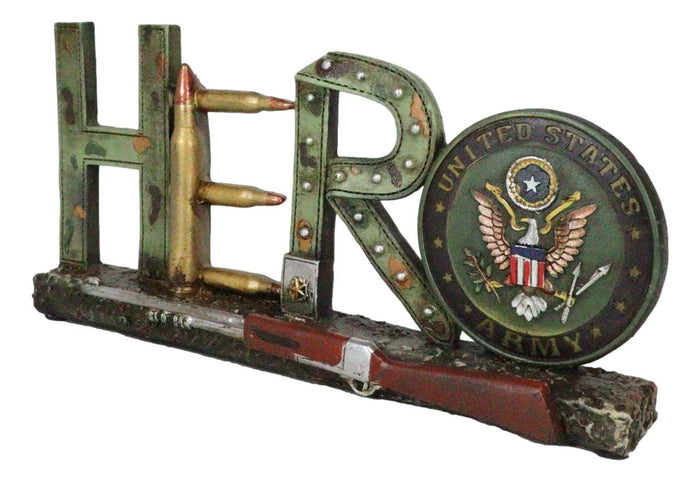 Ebros Gift Rustic Patriotic Hero Word Art USA Army Eagle Seal Rifle Sign Desktop Plaque