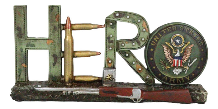 Ebros Gift Rustic Patriotic Hero Word Art USA Army Eagle Seal Rifle Sign Desktop Plaque