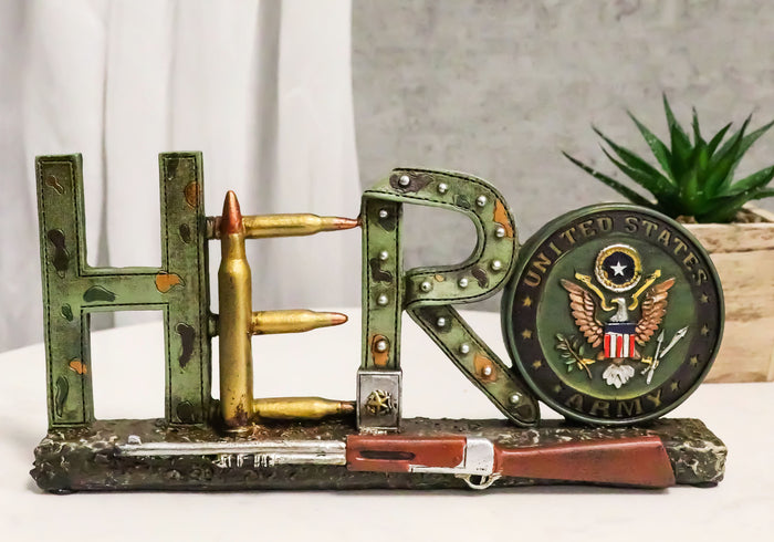 ebros gift Rustic Patriotic Hero Word Art USA Army Eagle Seal Rifle Sign Desktop Plaque