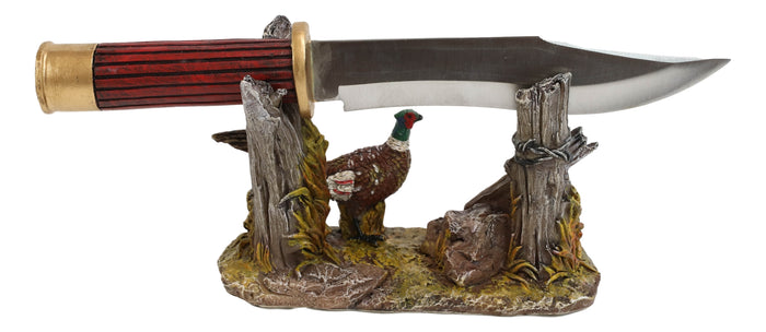 Ebros Gift Rustic Pheasant Rooster Bird Display With Decorative Shotgun Shell Knife Set