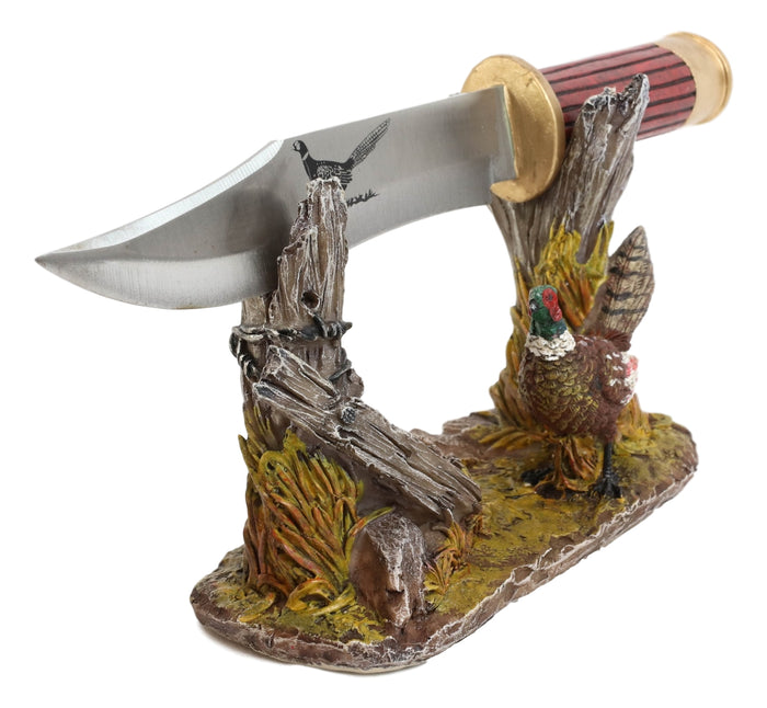 Ebros Gift Rustic Pheasant Rooster Bird Display With Decorative Shotgun Shell Knife Set