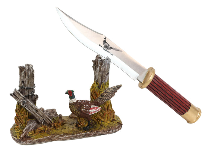 Ebros Gift Rustic Pheasant Rooster Bird Display With Decorative Shotgun Shell Knife Set