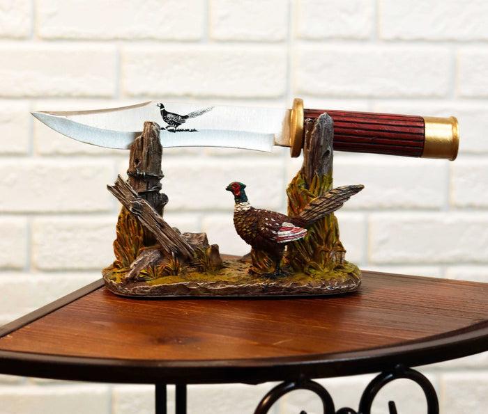 ebros gift Rustic Pheasant Rooster Bird Display With Decorative Shotgun Shell Knife Set