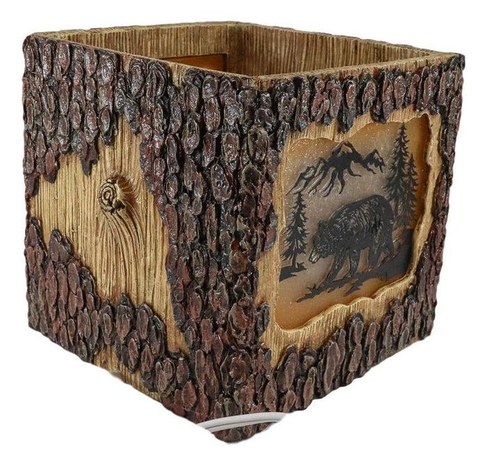 Ebros Gift Rustic Pine Forest Black Bear Faux Carved Wood Bark Night Light Lamp Sculpture