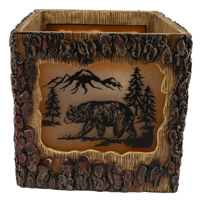 Ebros Gift Rustic Pine Forest Black Bear Faux Carved Wood Bark Night Light Lamp Sculpture
