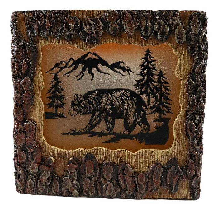 Ebros Gift Rustic Pine Forest Black Bear Faux Carved Wood Bark Night Light Lamp Sculpture