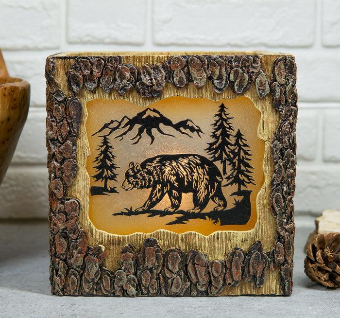 ebros gift Rustic Pine Forest Black Bear Faux Carved Wood Bark Night Light Lamp Sculpture