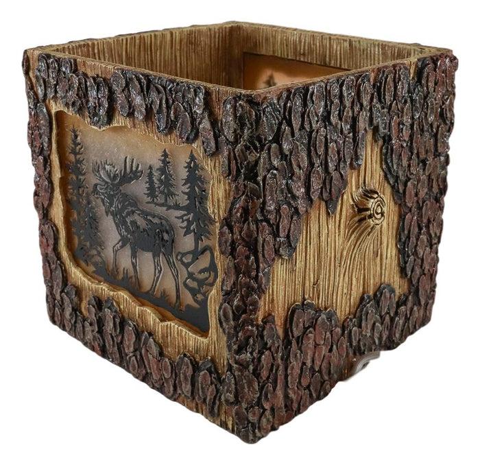 Ebros Gift Rustic Pine Forest Elk Moose Faux Carved Wood Bark Night Light Lamp Sculpture