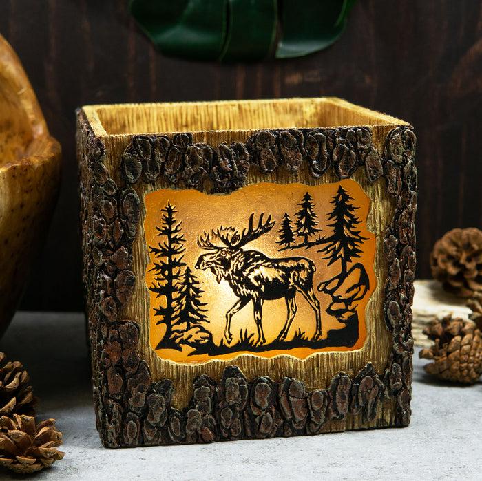 ebros gift Rustic Pine Forest Elk Moose Faux Carved Wood Bark Night Light Lamp Sculpture