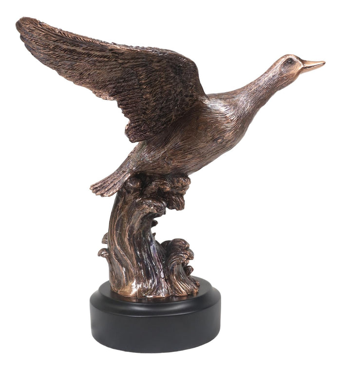 Ebros Gift Rustic Pond Flying Mallard Duck Statue In Bronze Electroplated Resin Finish