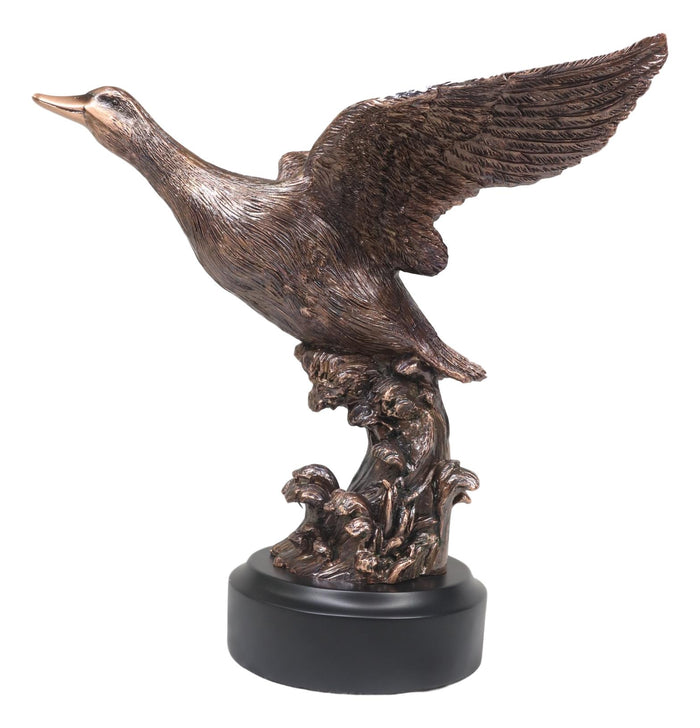 Ebros Gift Rustic Pond Flying Mallard Duck Statue In Bronze Electroplated Resin Finish