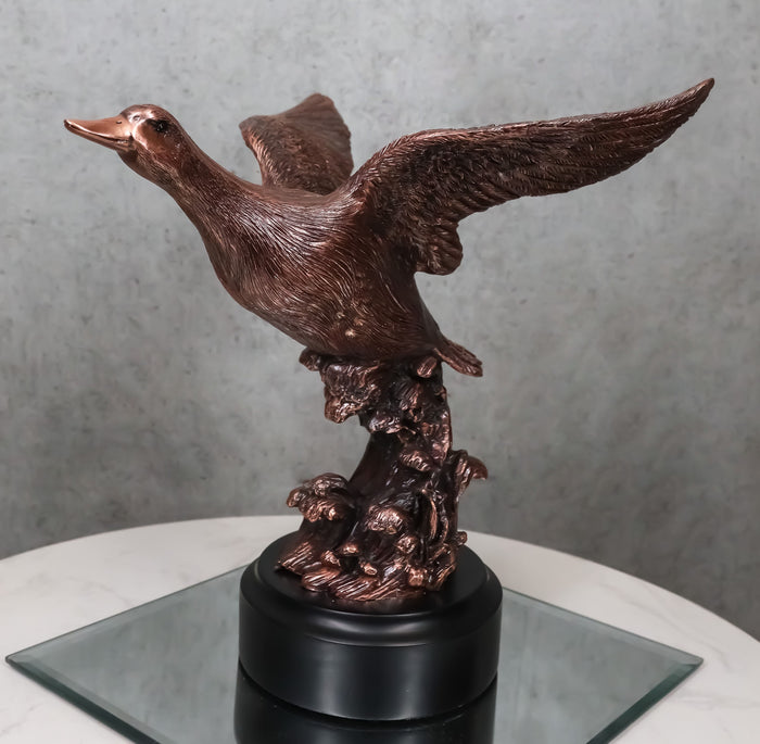ebros gift Rustic Pond Flying Mallard Duck Statue In Bronze Electroplated Resin Finish